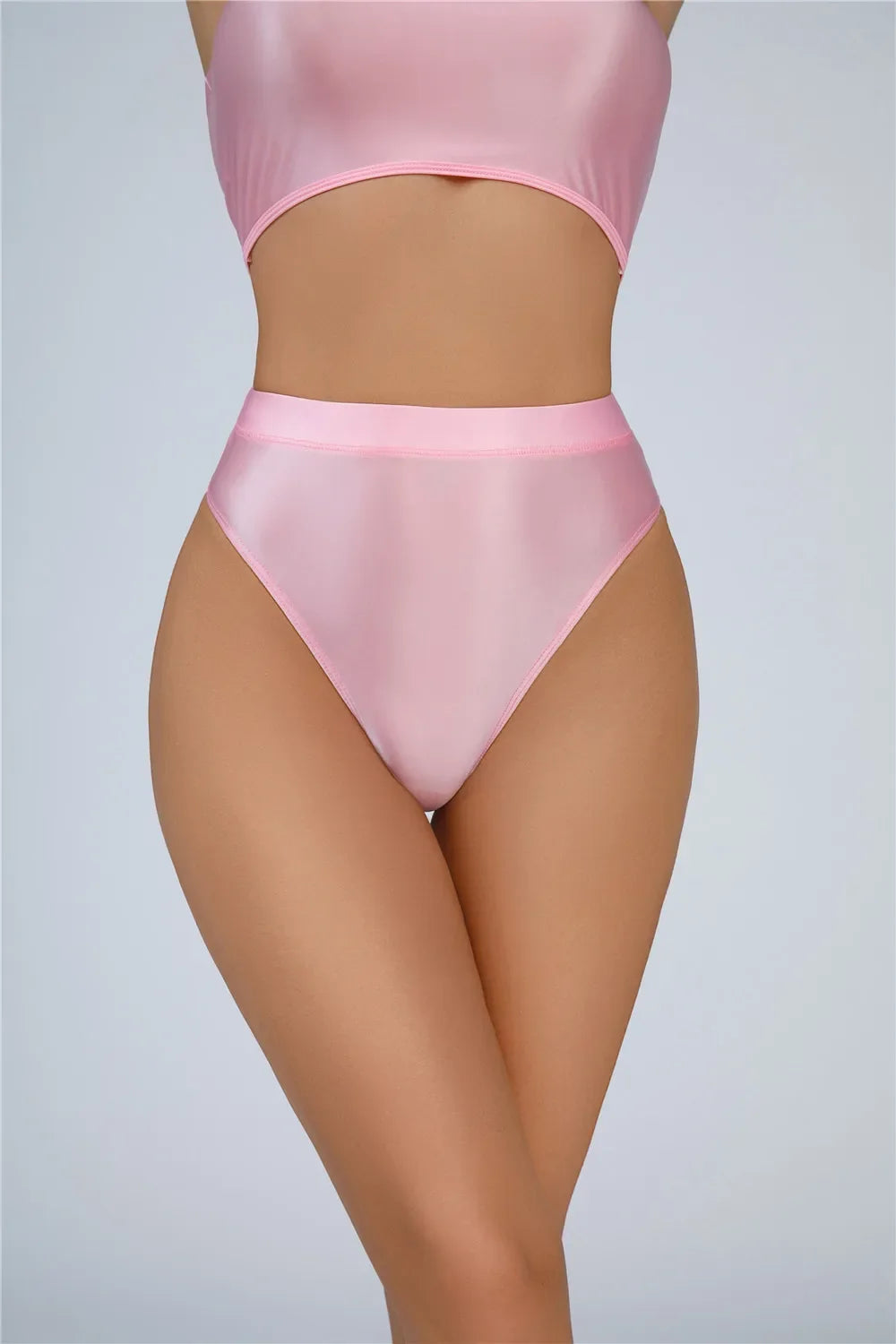 High-Waist Oil Glossy Sheer G-String Thong Satin Smooth Seamless Briefs