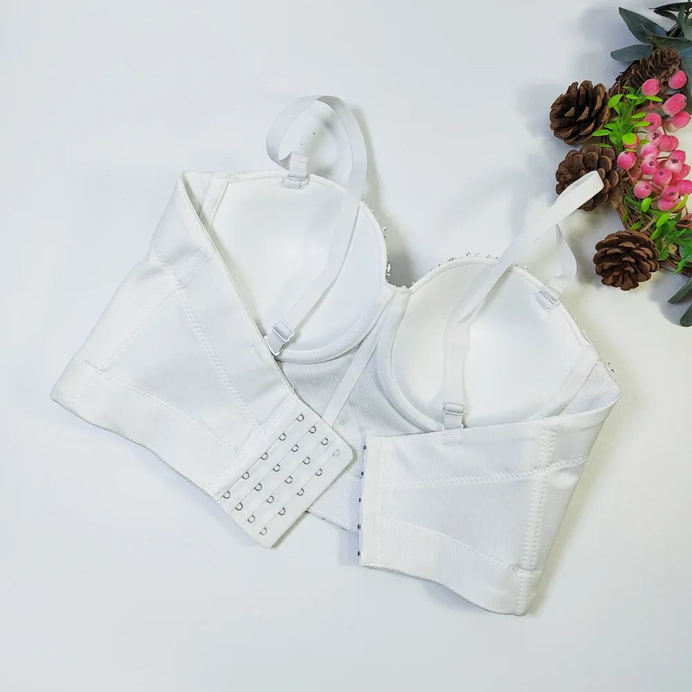 Diamond Mesh Studded Bustier Corset Crop Top High Street Evening Bralette