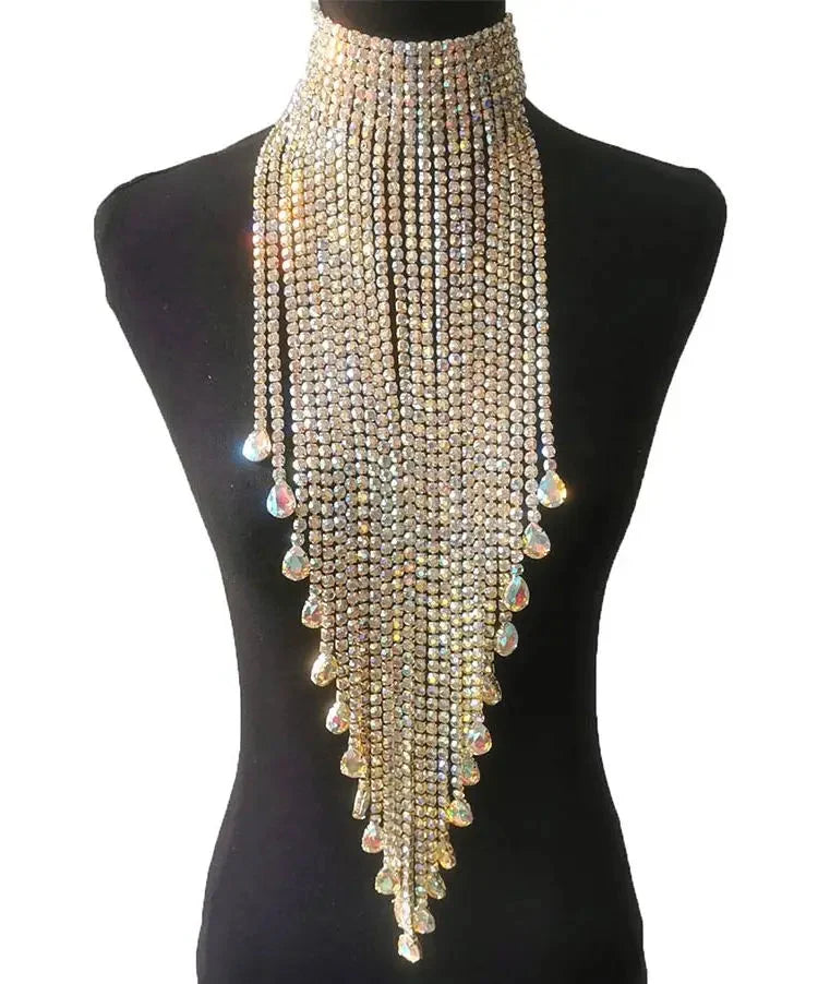 Long Tassel Rhinestone Chain Necklace