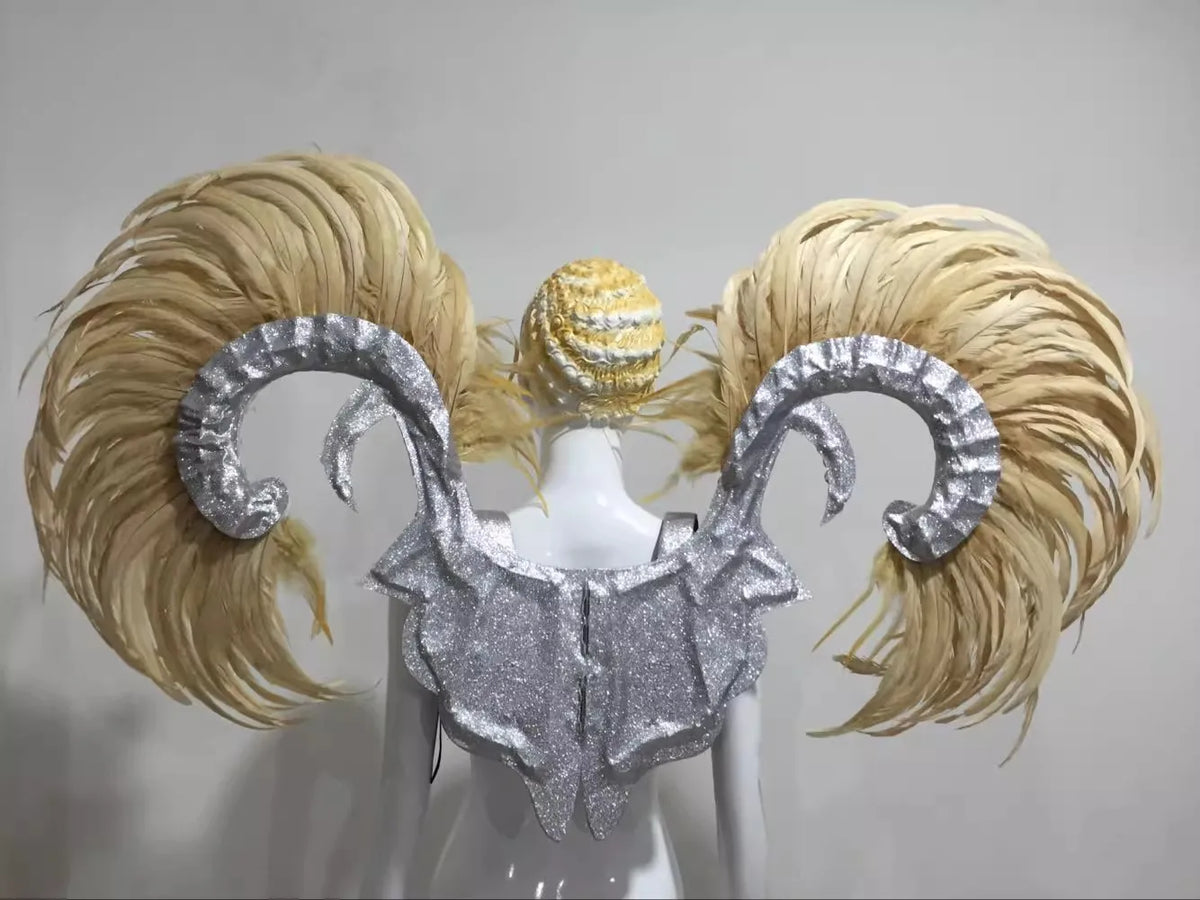 Showgirl Feather Wing Backpiece with Rhinestone Scroll Frames