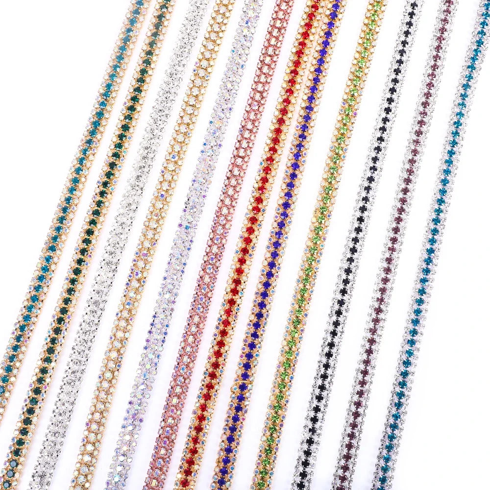 The Stardust Triple Crown – 3-Row Glass Crystal Rhinestone Cup Chain Trim