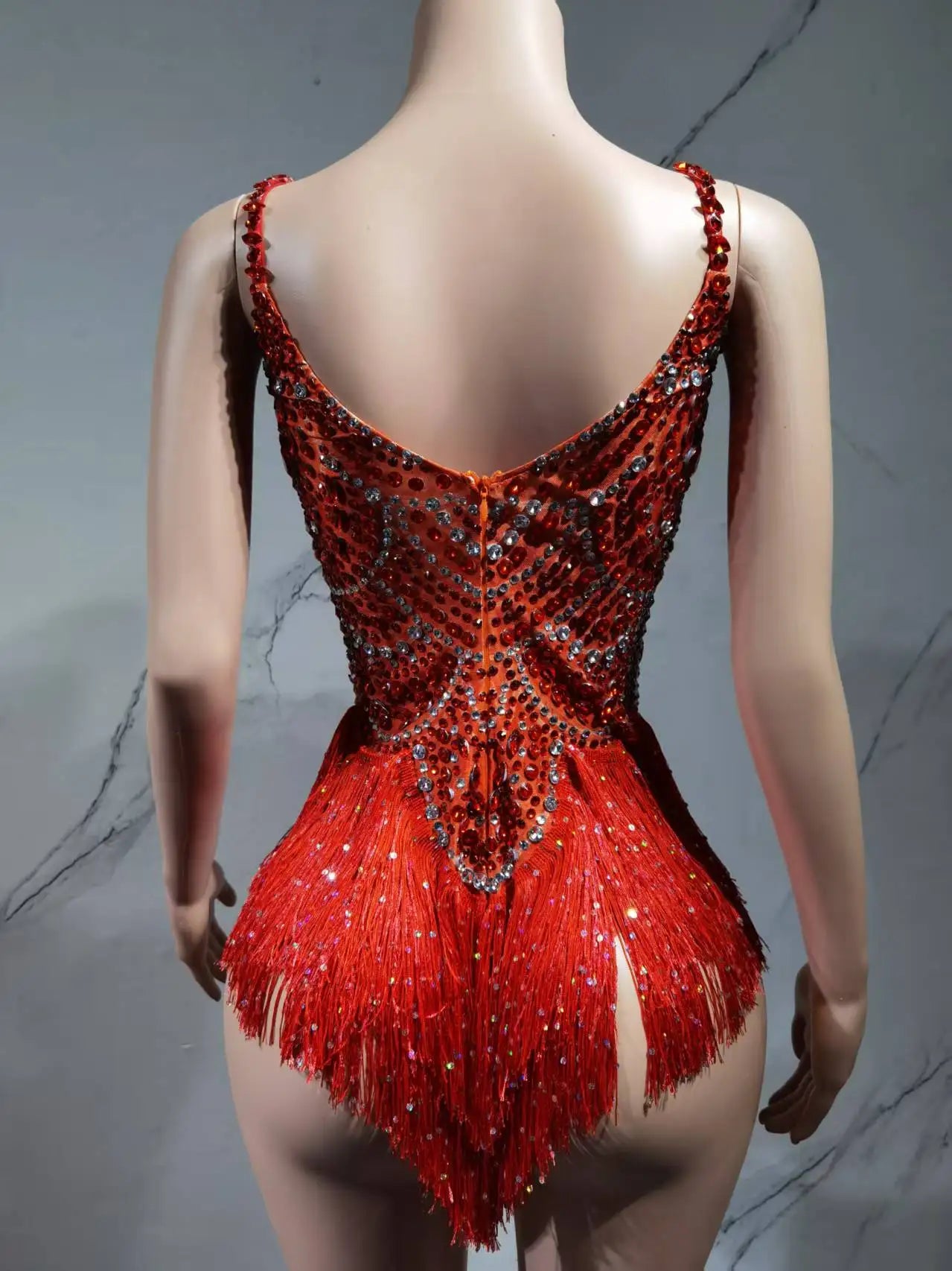 The Stardust Festival Fringe Bodysuit – Luxury Rhinestone Tassel Showgirl Costume