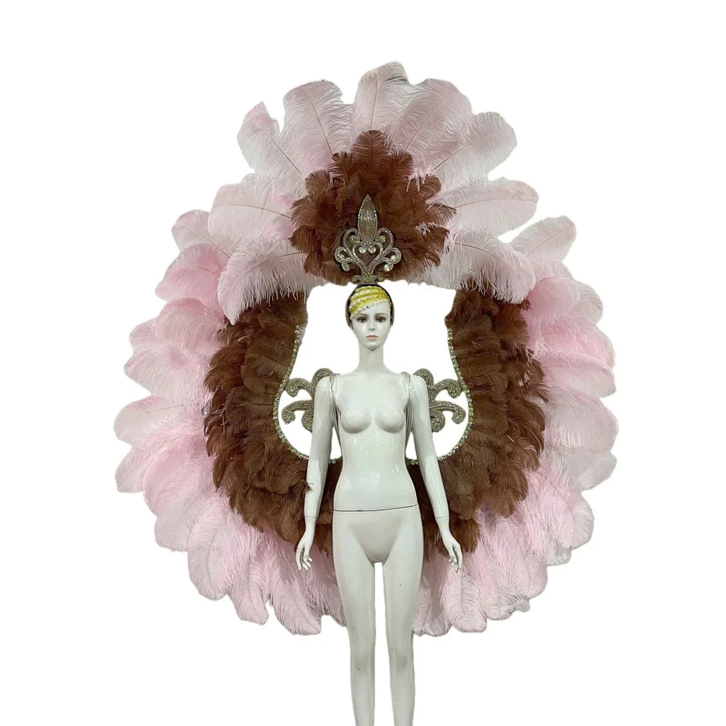 Two-Layer Feather Backpiece with Matching Rhinestone Headdress