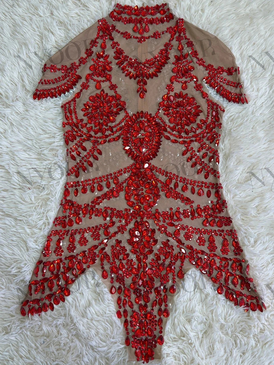 The Stardust Mirage Transparent Bodysuit – Luxury Rhinestone Mesh Stage Wear Leotard