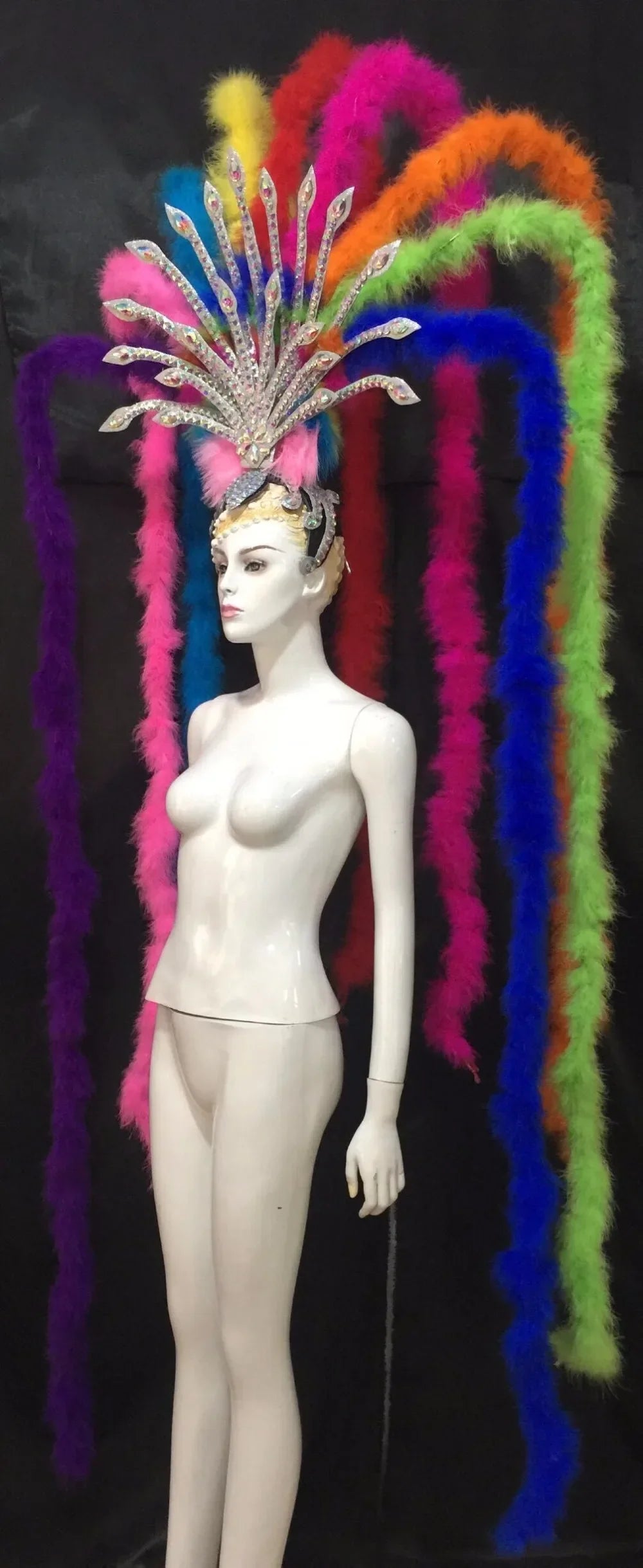 The Stardust Extravaganza Carnival Headdress – Rhinestone & Feather Showgirl Crown