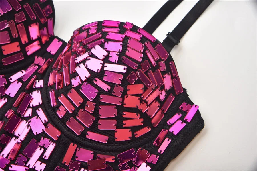 The Stardust Prism Siren – Mirror Embellished Push-Up Bustier Corset Top
