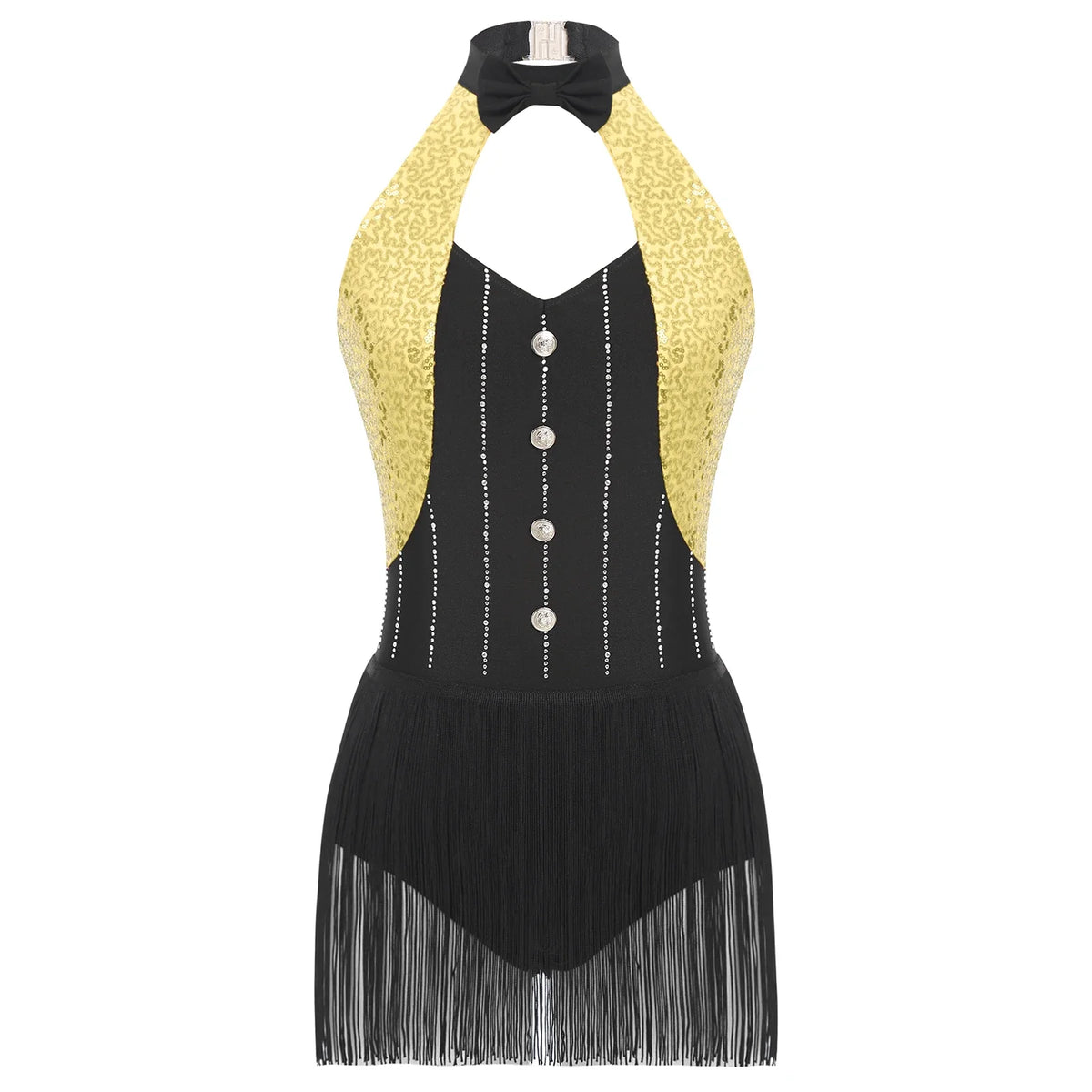 The Stardust Tuxedo Tassel Bodysuit – Luxury Sequins & Rhinestone Showgirl Leotard