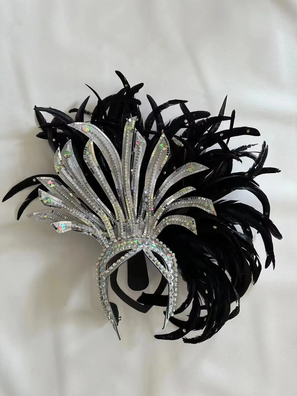 The Stardust Shadow Monarch – Premium Black Feathered Samba & Carnival Crown