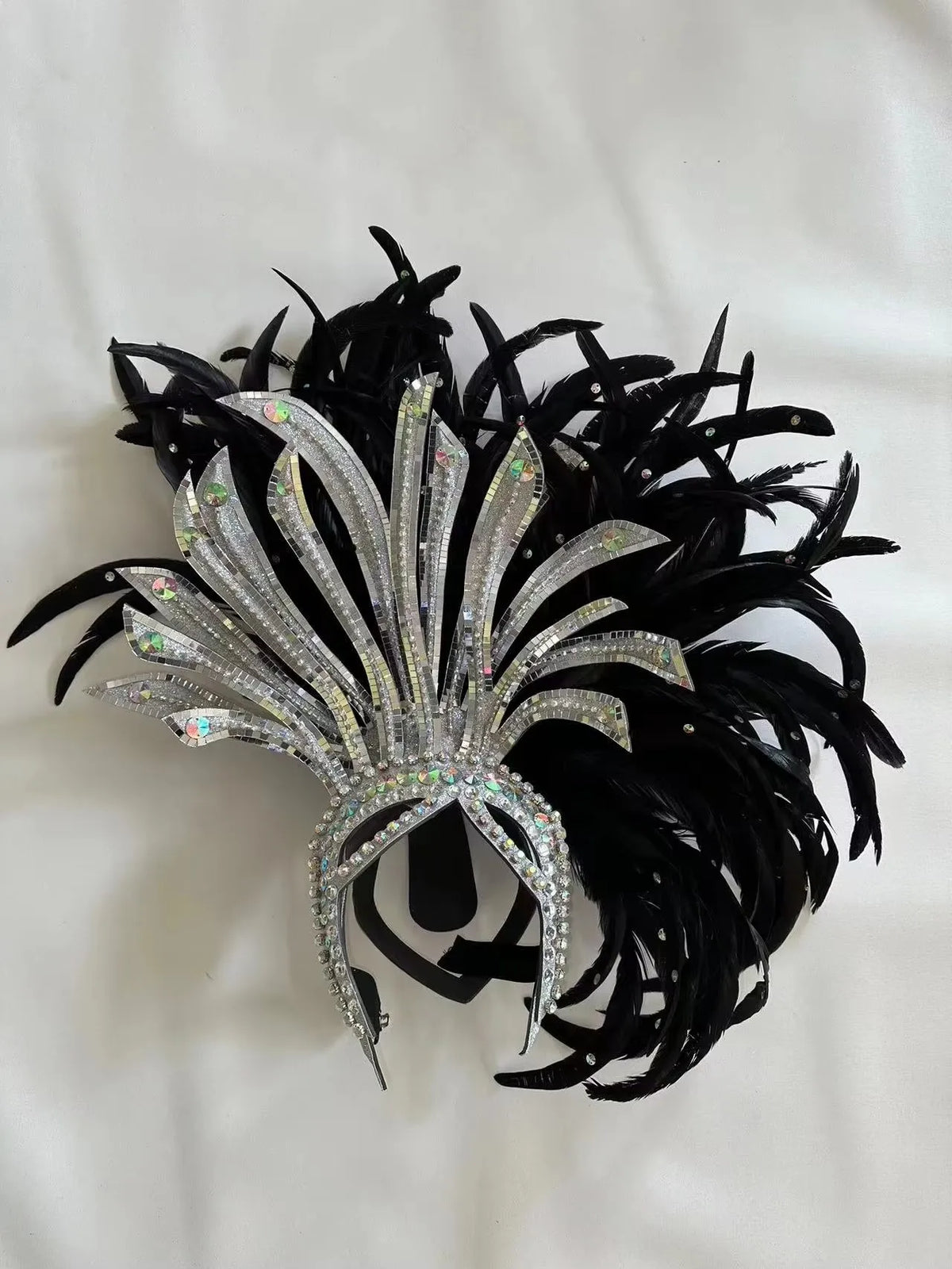 The Stardust Shadow Monarch – Premium Black Feathered Samba & Carnival Crown