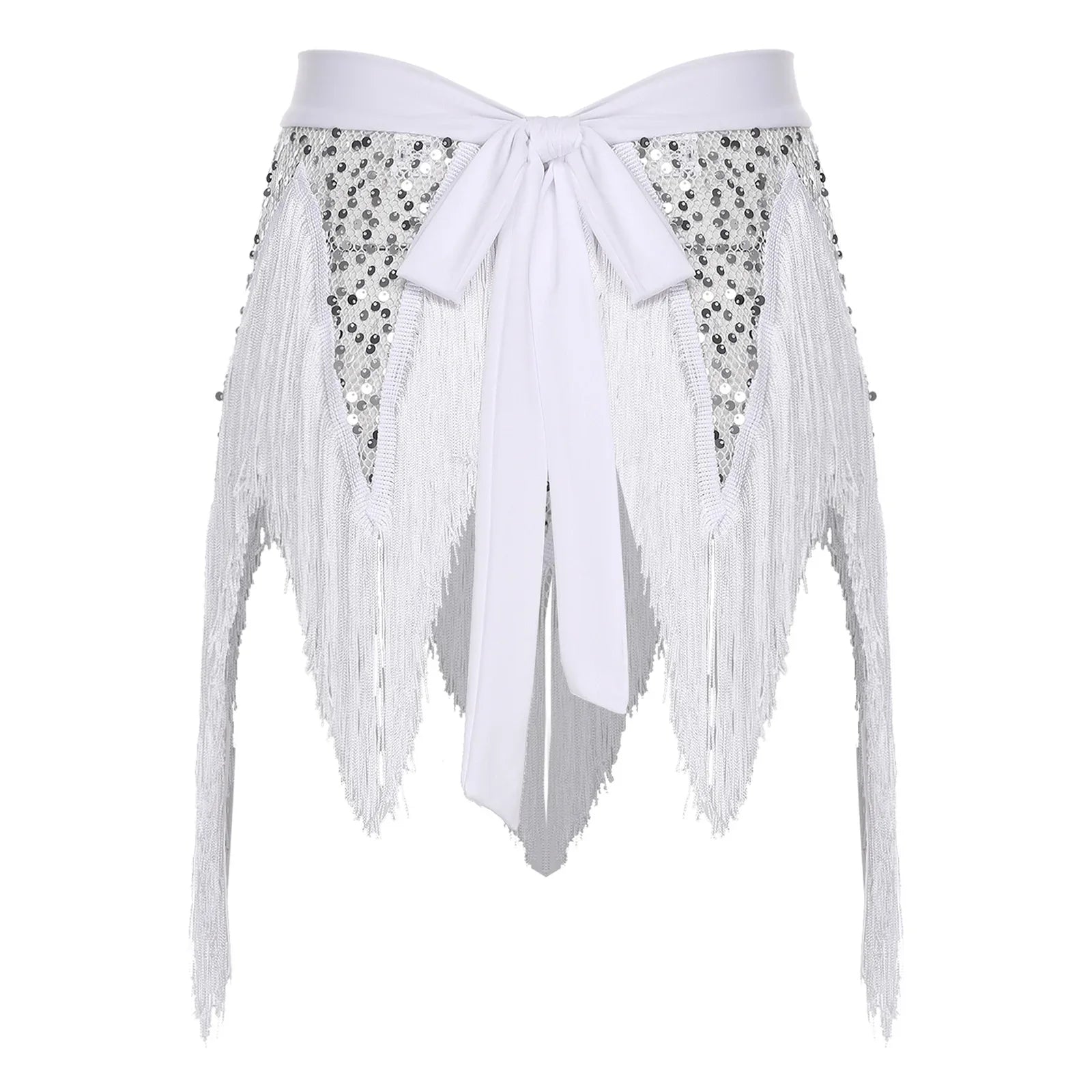 Glitter Sequin Fishnet Mesh Hip Scarf & Tassel Waist Wrap Belly Dance Skirt