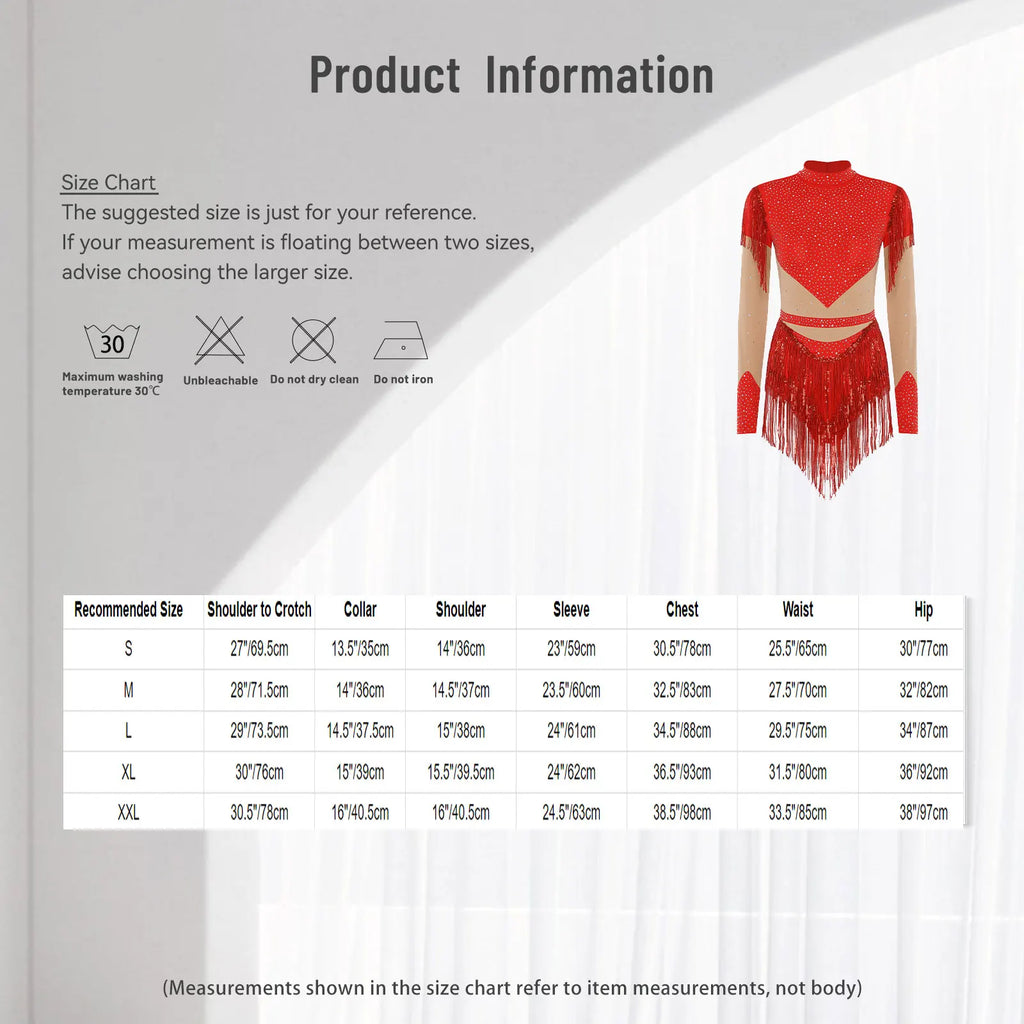 Rhinestone Sequin Tassel Long Sleeve Dance Jumpsuit Bodysuit