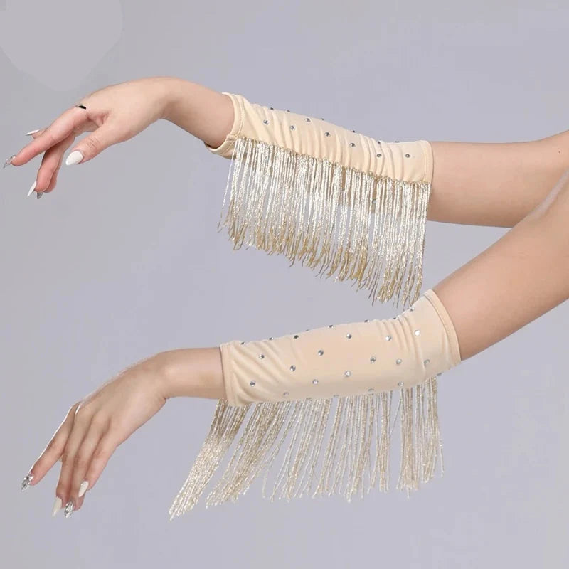 The Stardust Cabaret Fringe Sleeves – Luxury Rhinestone Performance Arm Bands