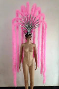 The Stardust Extravaganza Carnival Headdress – Rhinestone & Feather Showgirl Crown