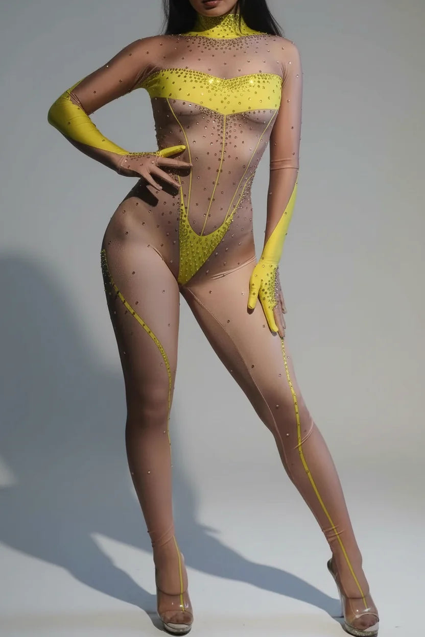 Sparkly Rhinestone Stage Jumpsuit & Bodycon Costume