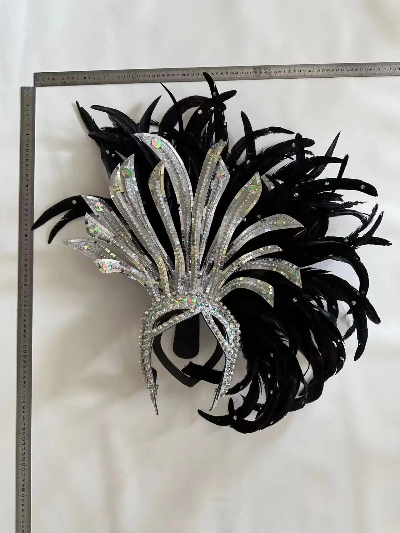 The Stardust Shadow Monarch – Premium Black Feathered Samba & Carnival Crown