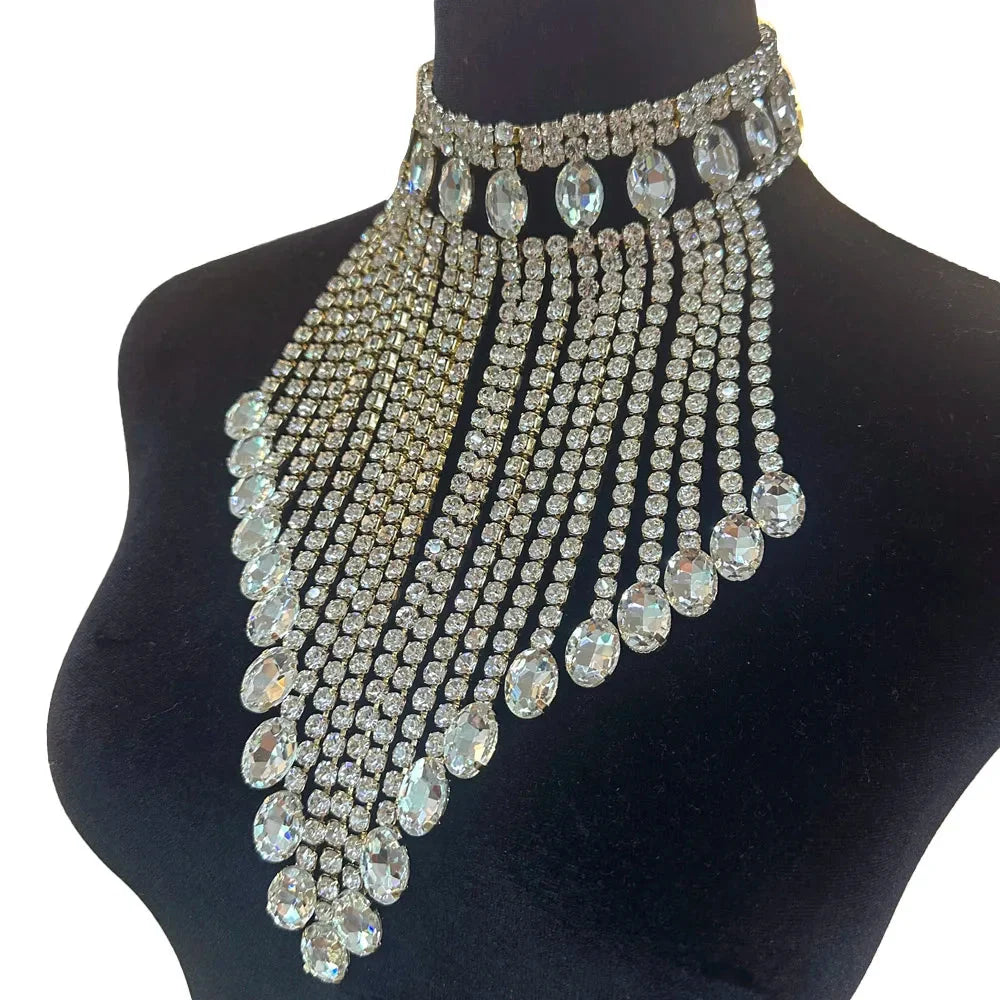 Rhinestone Tassel Fringe Necklace