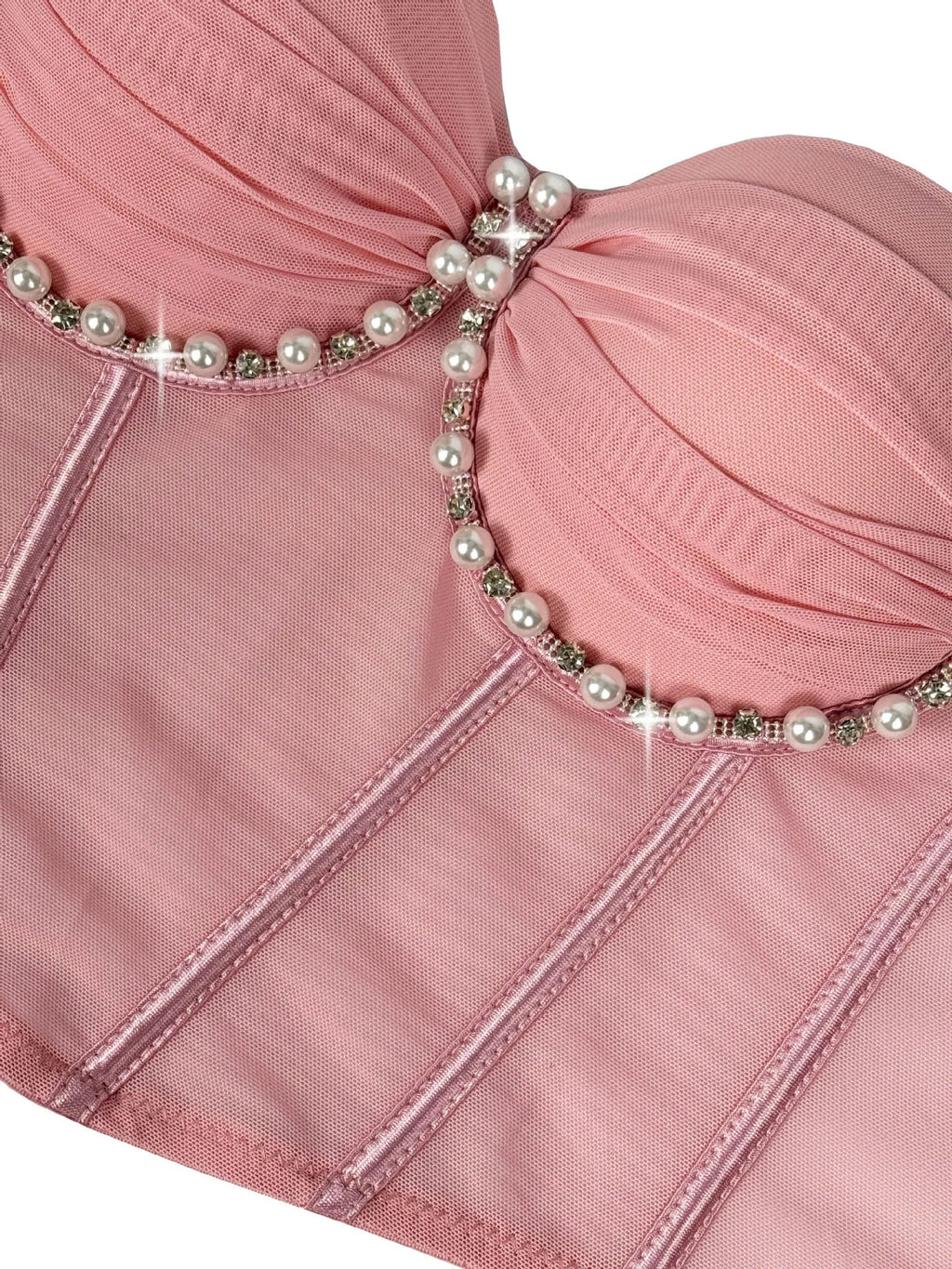 Pearl & Rhinestone Embroidered Bustier Corset Crop Top High Street Bralette