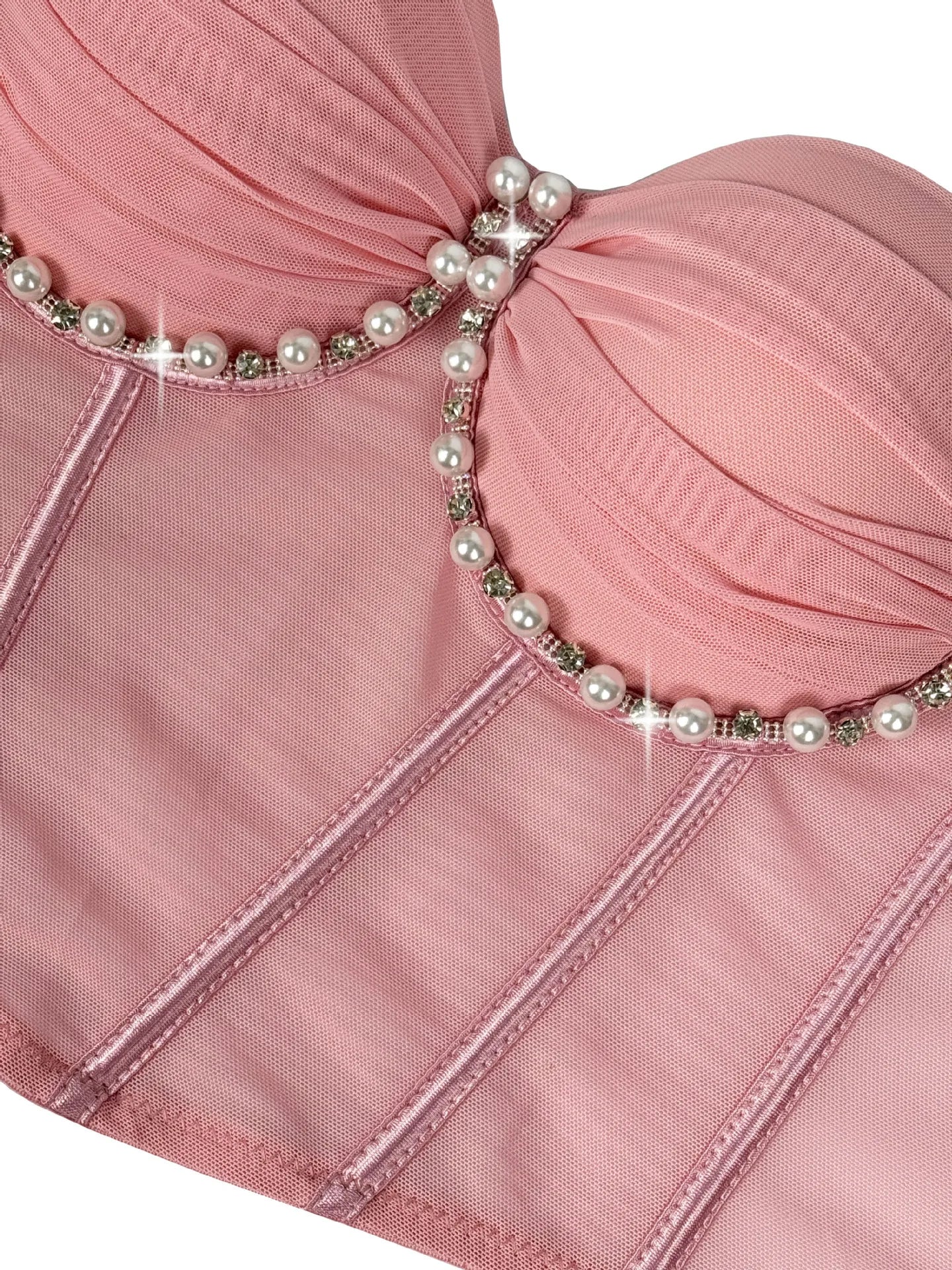 Pearl & Rhinestone Embroidered Bustier Corset Crop Top High Street Bralette