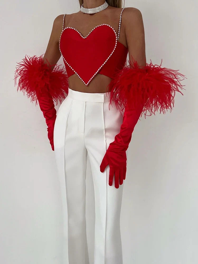 Scarlet Sweetheart Crop Camisole Sculpted Red Bustier Party Bralette Top