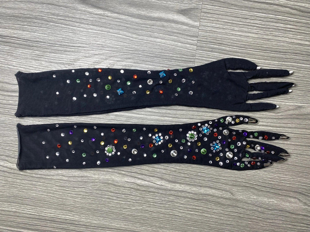 The Stardust Illusion Rhinestone Gloves – Luxury Crystal Mesh Opera Gloves