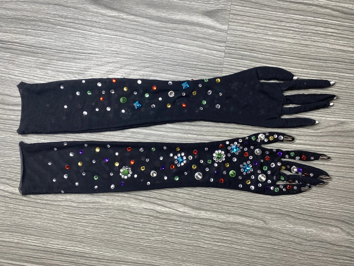 The Stardust Illusion Rhinestone Gloves – Luxury Crystal Mesh Opera Gloves