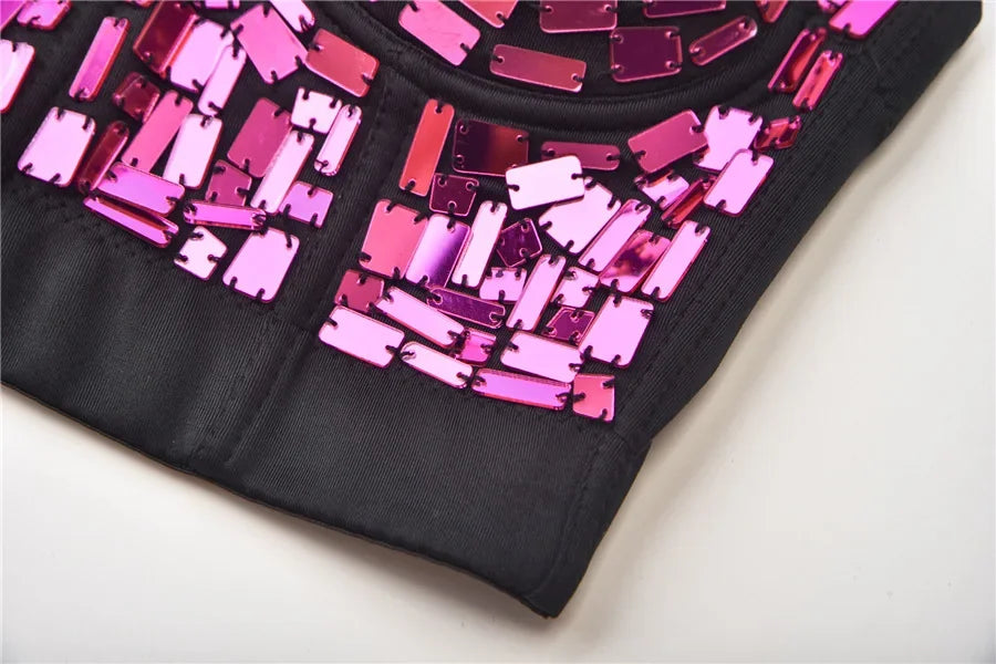 The Stardust Prism Siren – Mirror Embellished Push-Up Bustier Corset Top