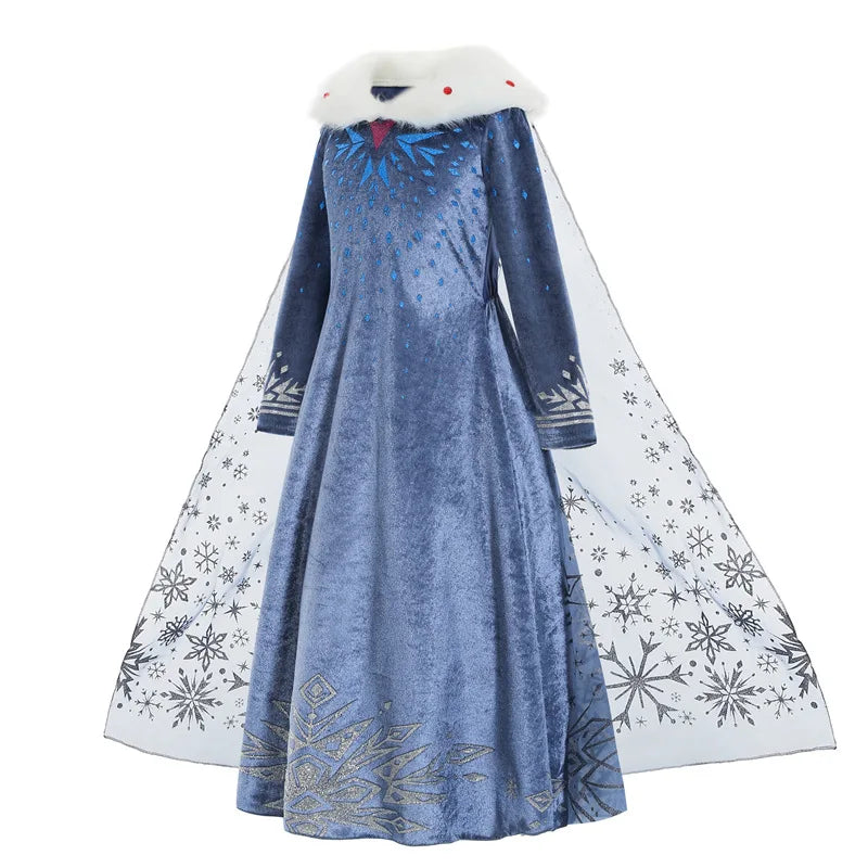 Girls Elsa Snow Queen Princess Costume Dress – Winter Cosplay Outfit