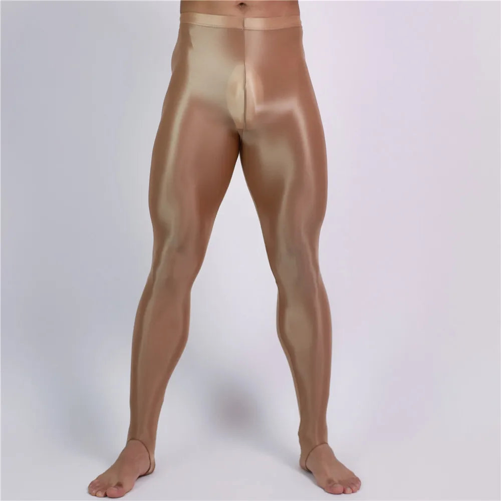 Men's Oil Glossy Sheer High-Stretch Pencil Pants Satin Smooth Leggings