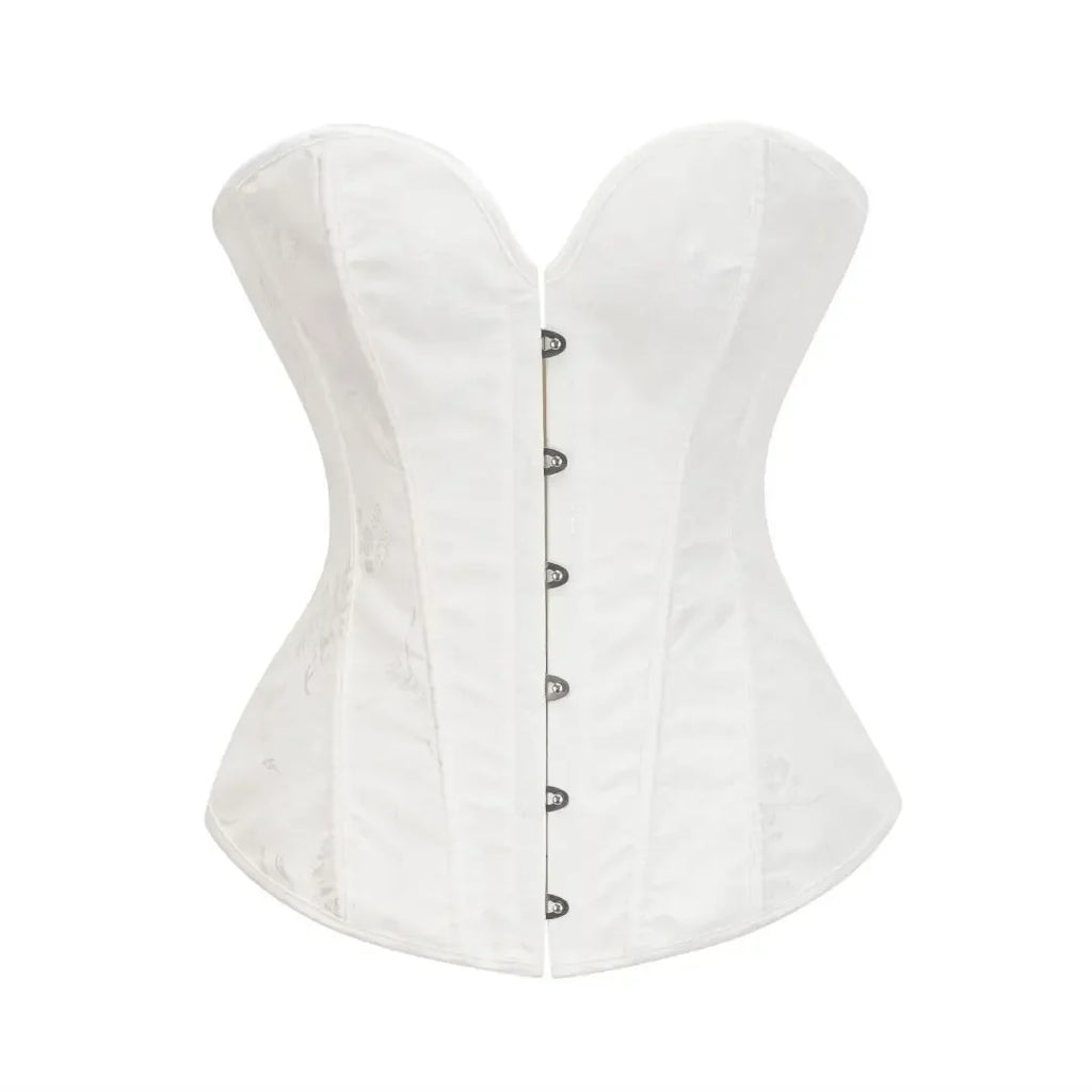 Victorian Floral Jacquard Overbust Corset Front Busk Lace-Up Bustier Top