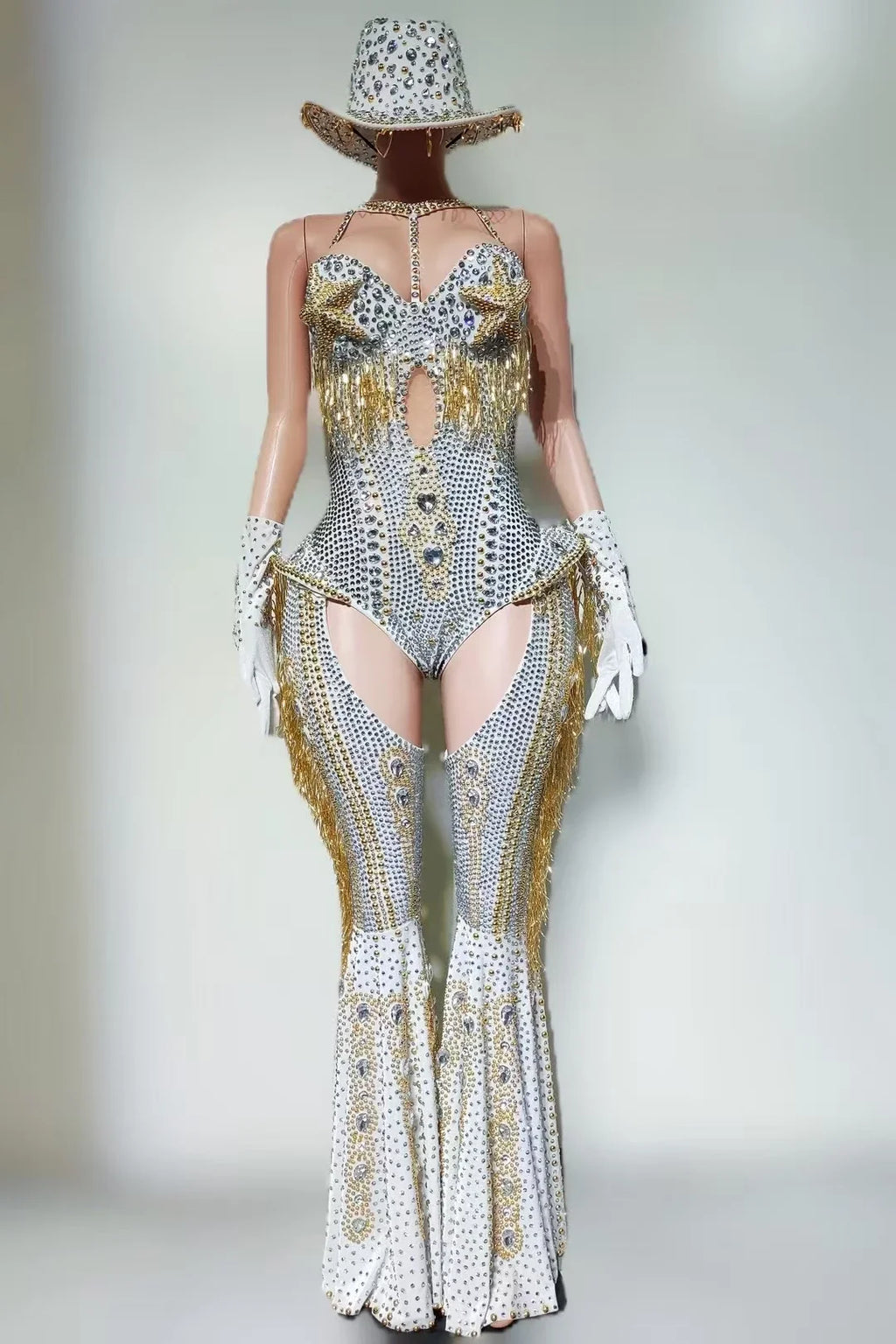 The Stardust Showstopper 4-Piece Rhinestone Ensemble – Luxury Stage Bodysuit & Jumpsuit Set