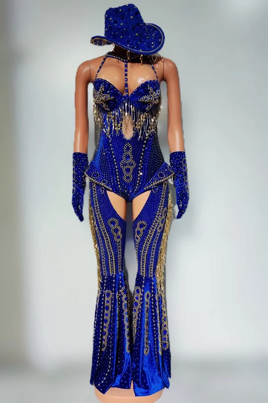 The Stardust Showstopper 4-Piece Rhinestone Ensemble – Luxury Stage Bodysuit & Jumpsuit Set