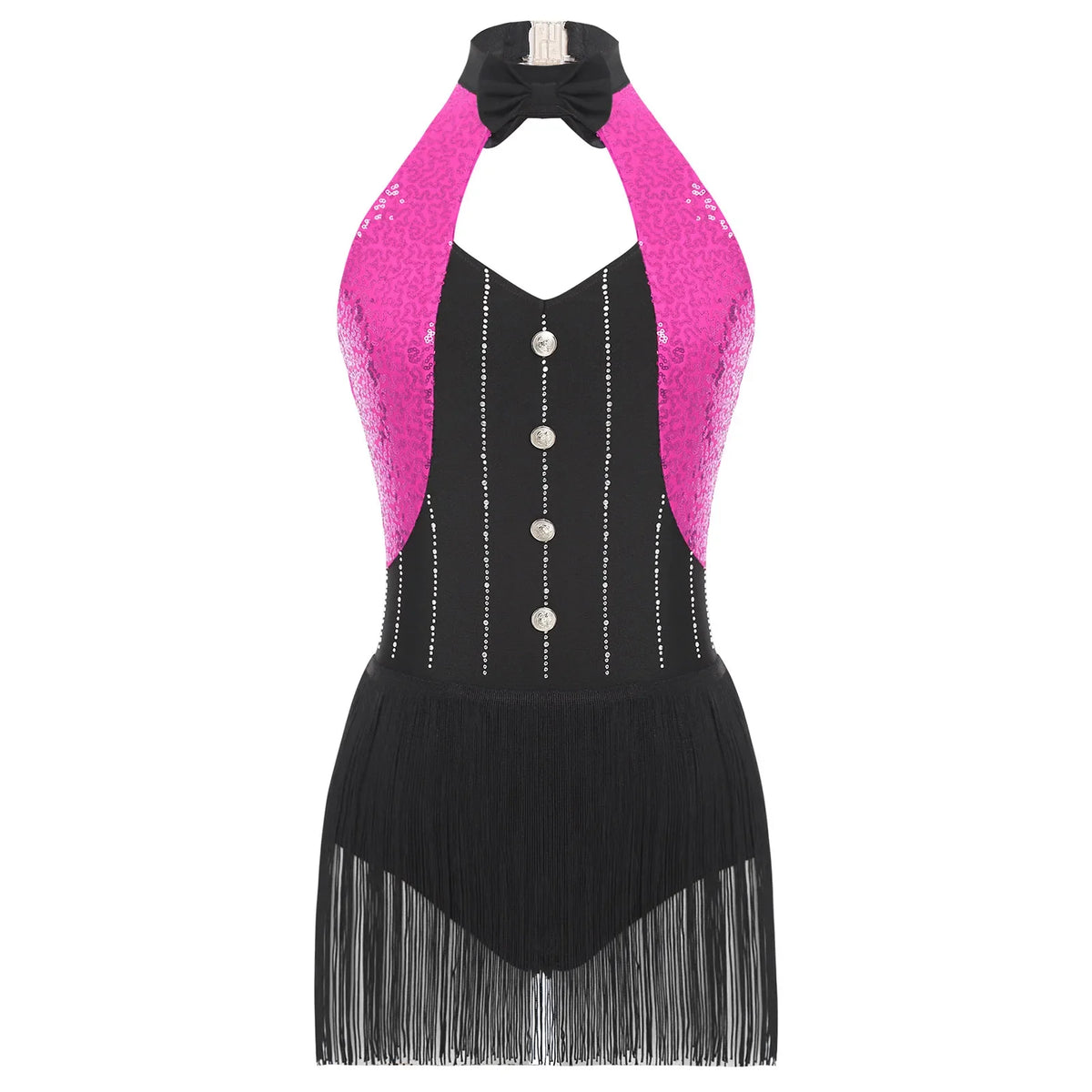 The Stardust Tuxedo Tassel Bodysuit – Luxury Sequins & Rhinestone Showgirl Leotard