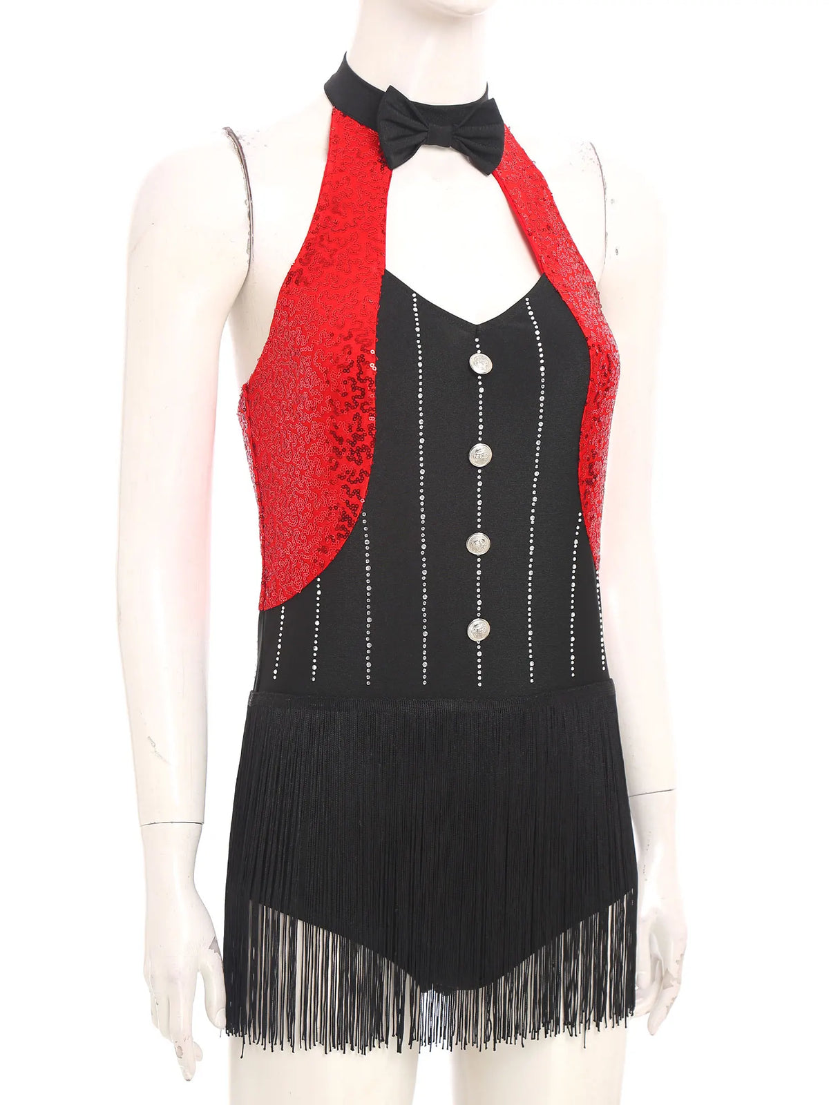 The Stardust Tuxedo Tassel Bodysuit – Luxury Sequins & Rhinestone Showgirl Leotard