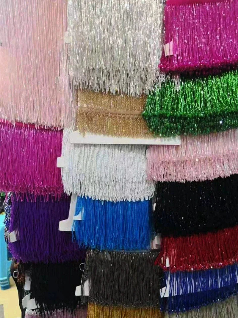 Long Glass Rhinestone Beaded Fringe Trim
