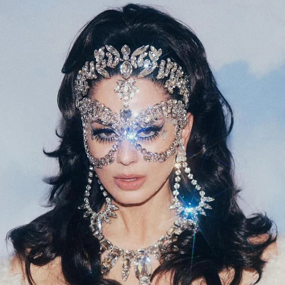 Exaggerated Rhinestone Masquerade Jewelry Face Mask