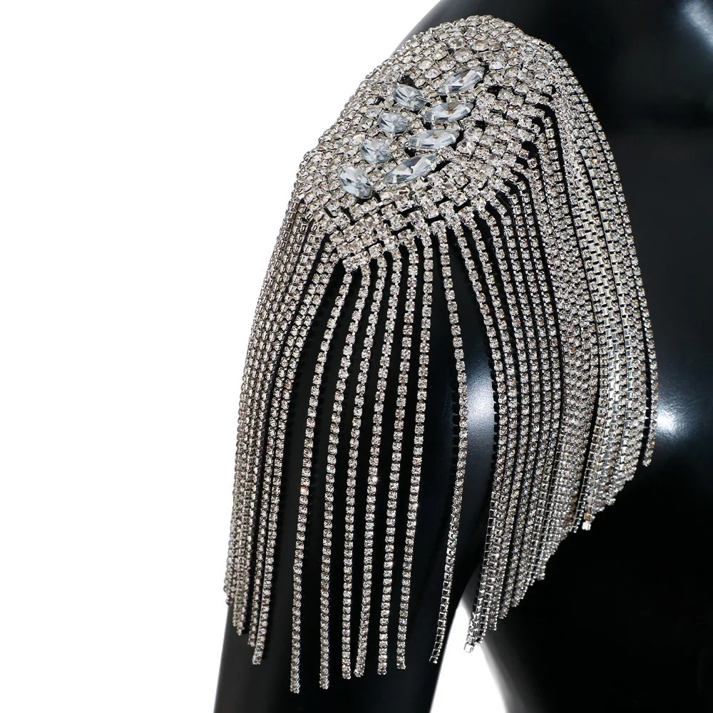 Rhinestone Tassel Chain Epaulette Shoulder Pad Applique