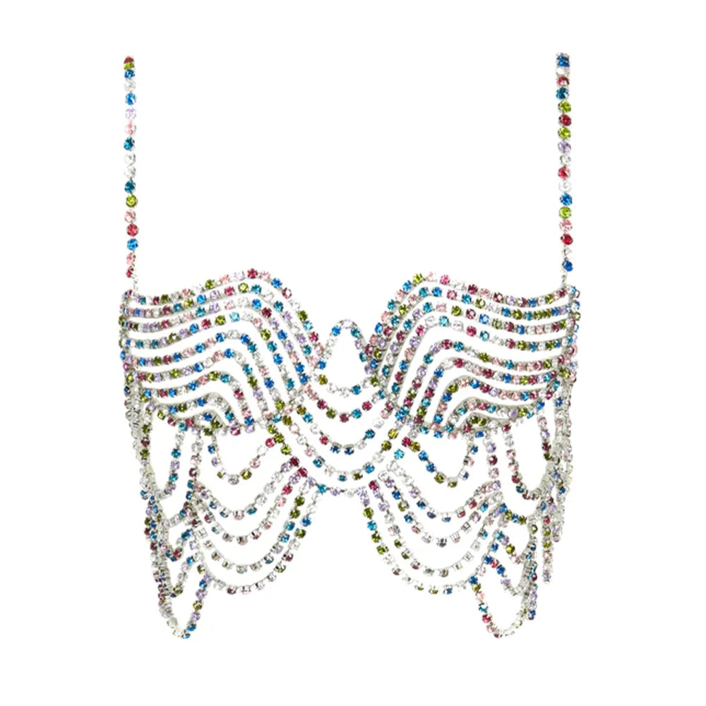 Multicolored Rhinestone Bralette Chest Chain