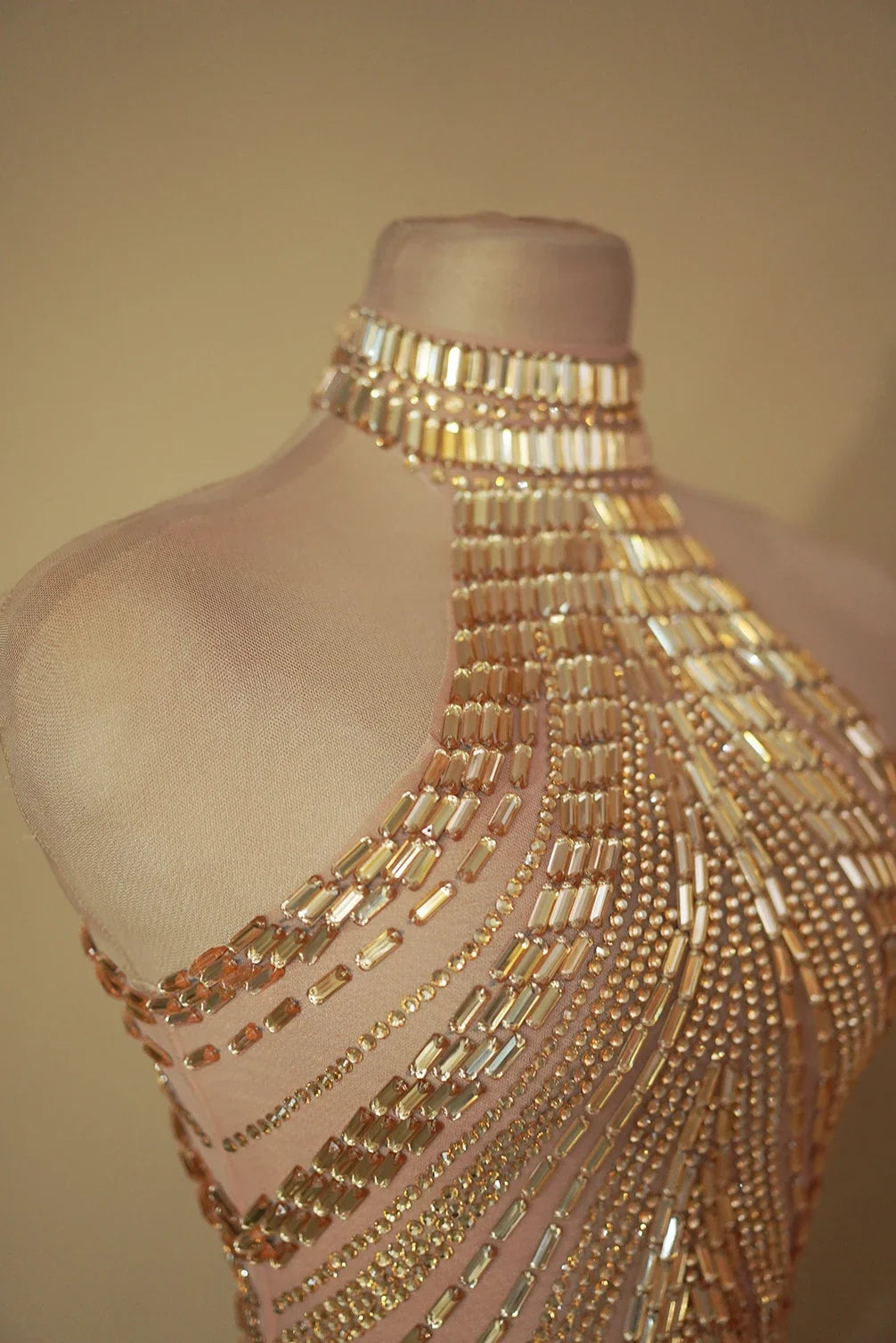 Sparkly Rhinestone High-Neck Sheath Mini Dress Stage Dance Costume