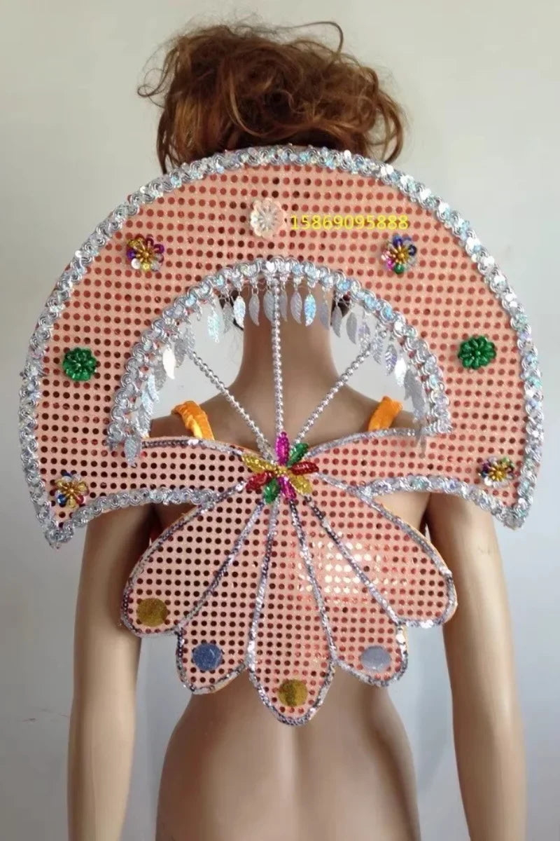 Sequined Butterfly-Style Costume Backpiece with Draped Chain