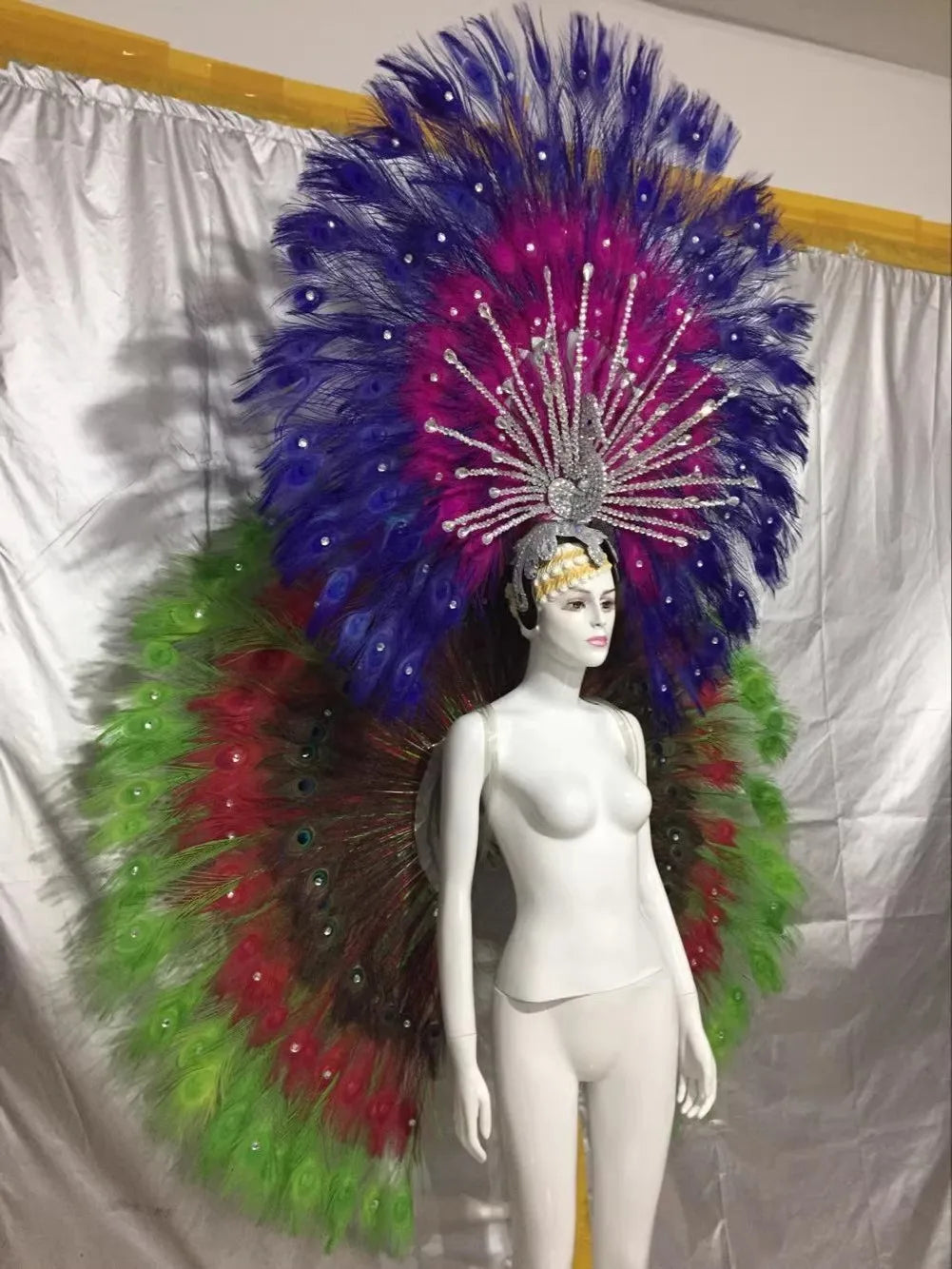 Showgirl Feather Backpiece and Rhinestone Headdress Set