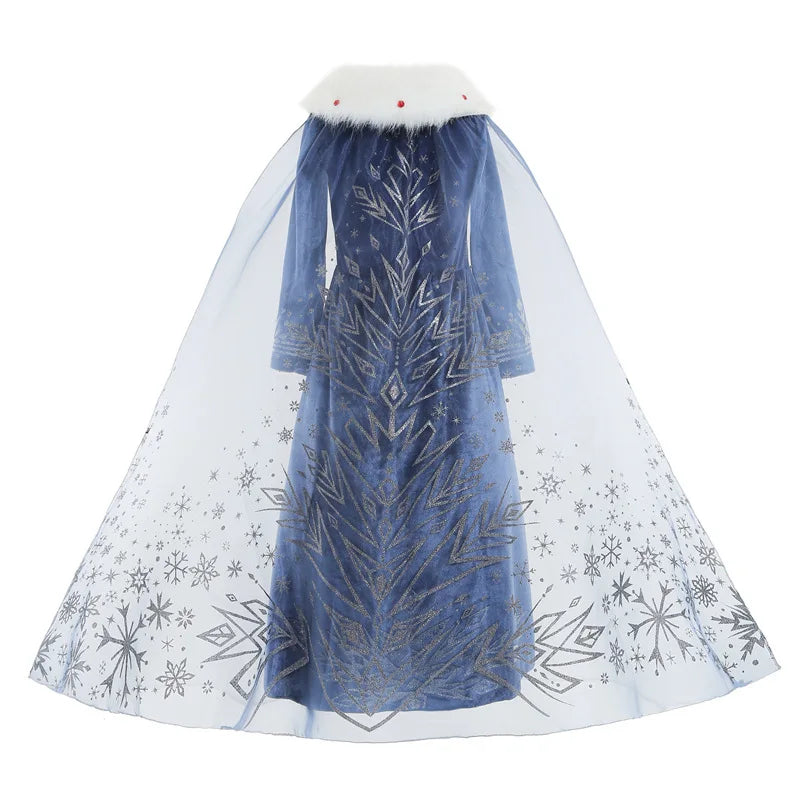 Girls Elsa Snow Queen Princess Costume Dress – Winter Cosplay Outfit