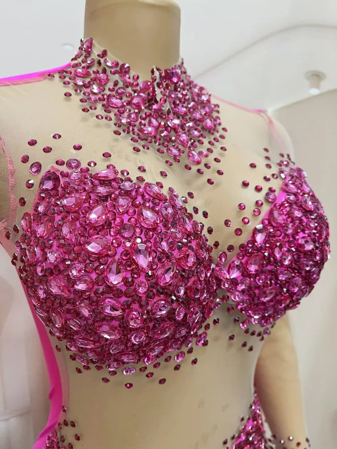 Rhinestone Encrusted Mesh Performance Bodysuit