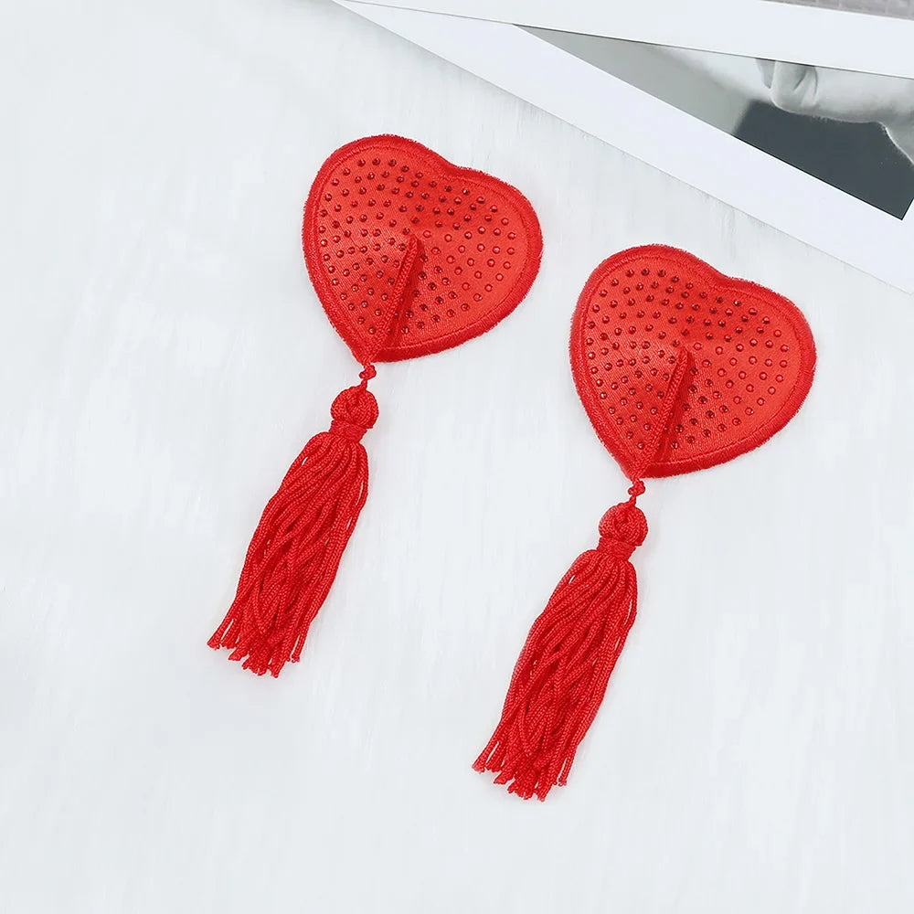 Sparkling Rhinestone Heart Pasties with Swinging Tassels Set