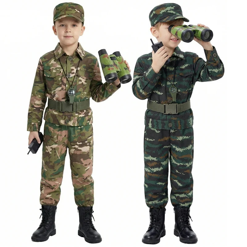Kids Army Soldier Costume Set – Camouflage Military Outfit