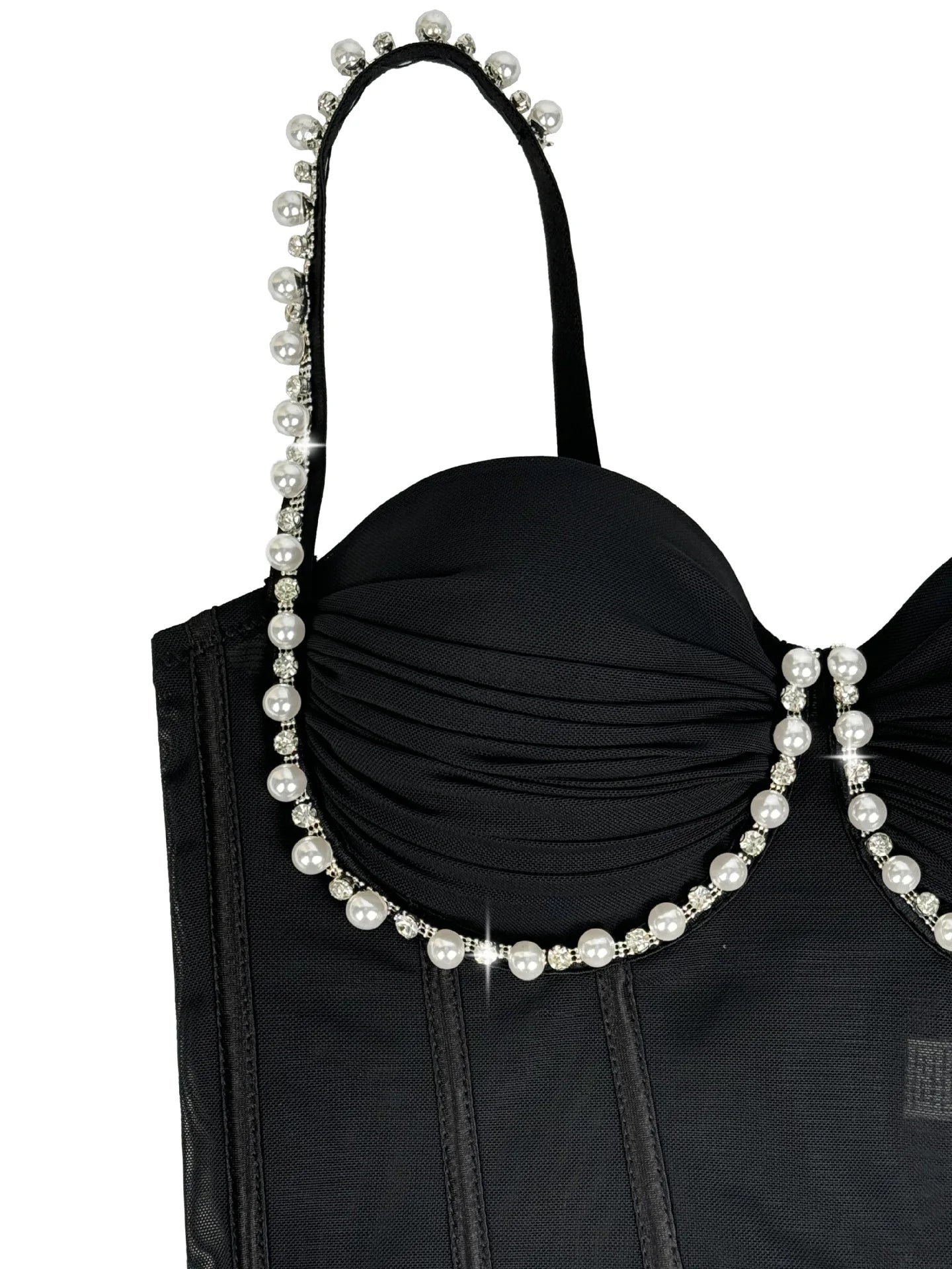 Pearl & Rhinestone Embroidered Bustier Corset Crop Top High Street Bralette
