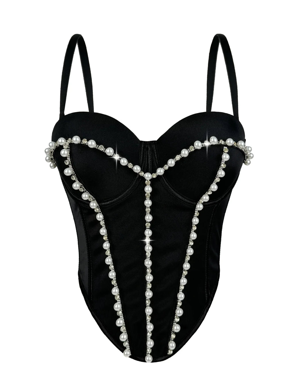 Pearl Embroidered Bustier Corset Crop Top High Street Evening Bralette