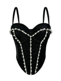 Pearl Embroidered Bustier Corset Crop Top High Street Evening Bralette