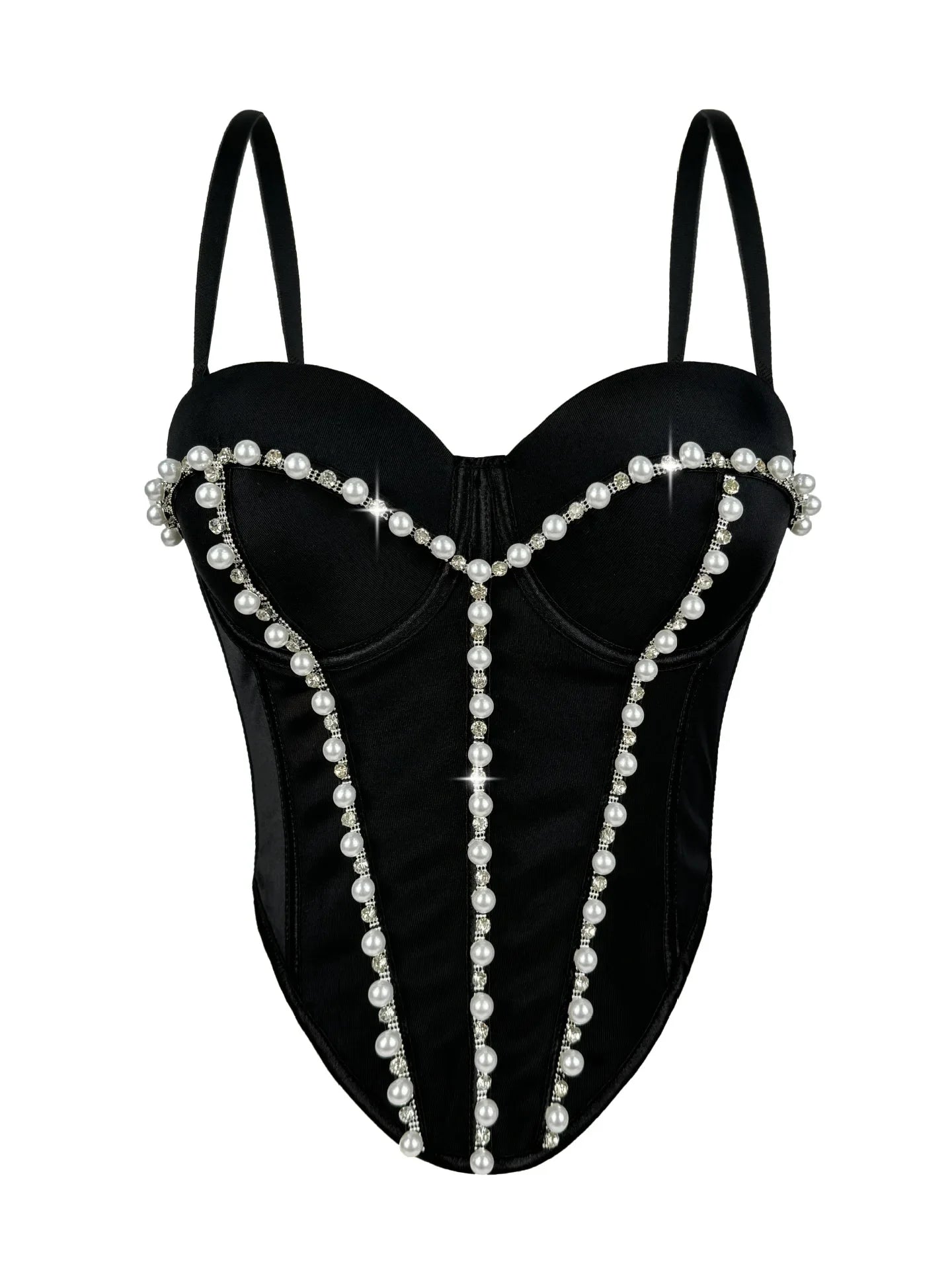 Pearl Embroidered Bustier Corset Crop Top High Street Evening Bralette