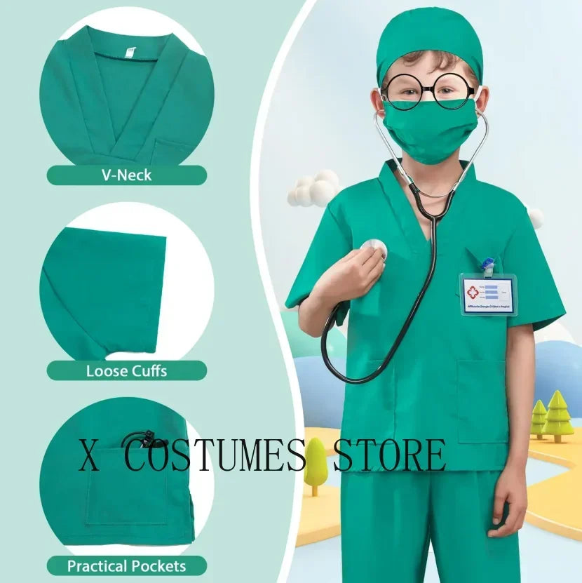 Kids Doctor Nurse Cosplay Costume – Surgical Uniform Role Play Outfit