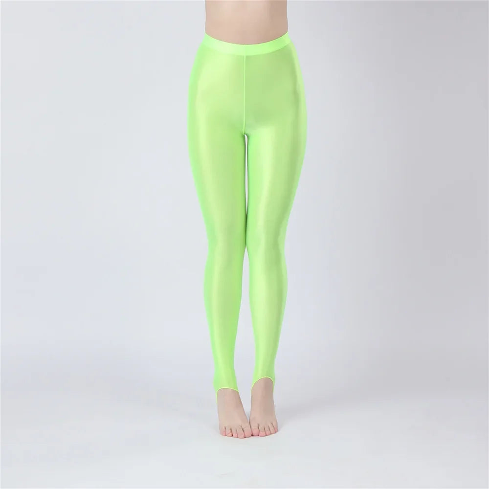 Thin Sheer Oil Glossy High-Stretch Pencil Pants Candy Color Yoga Leggings